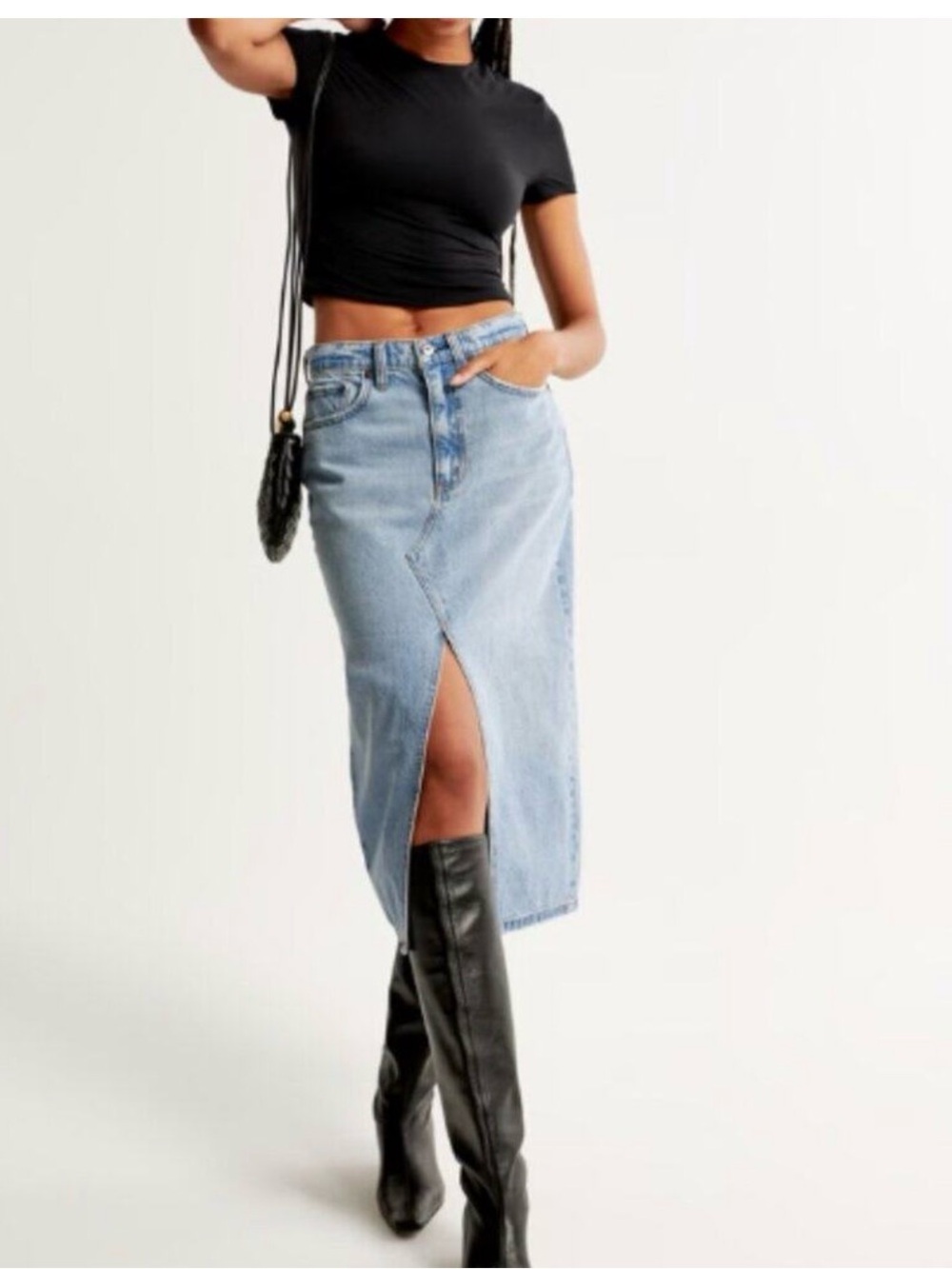 New! Abercrombie & Fitch Blue Denim Midi Cowgirl Bohemian Festival Skirt Sz 16P